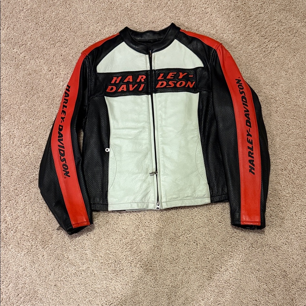 Harley-Davidson Black, Red, and White Leather Jacket